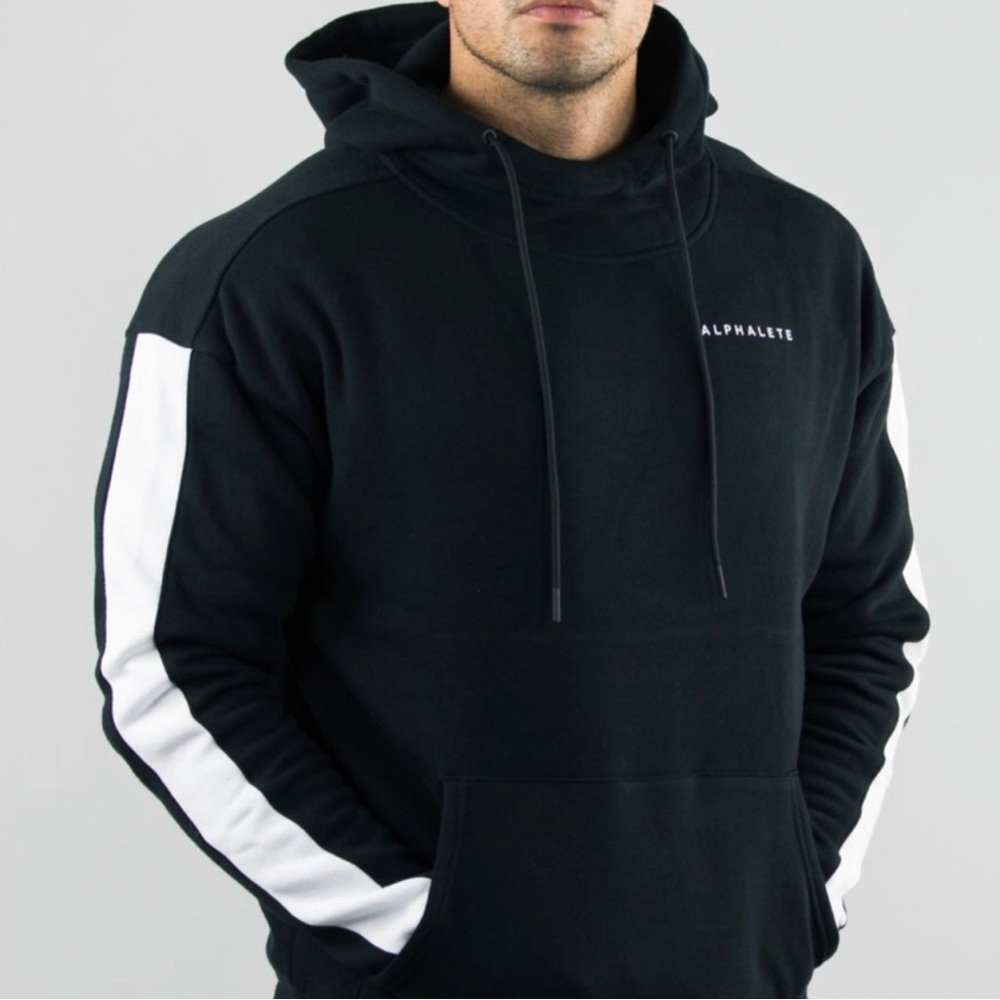 Alphalete Black Stripe Hoodie Pullover Hoodie Sweatshirt Athleisure Gym Men’s S